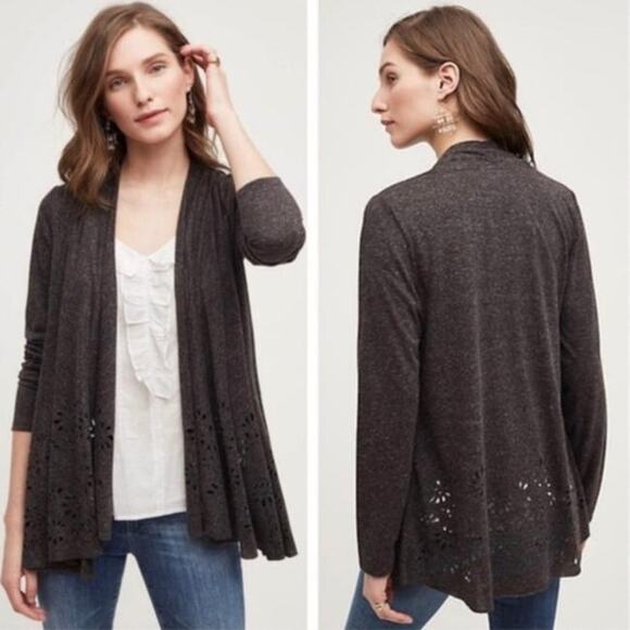 ANTHROPOLOGIE MEADOW RUE sz XS Verna laser cut open cardigan in charcoal gray - Picture 1 of 4